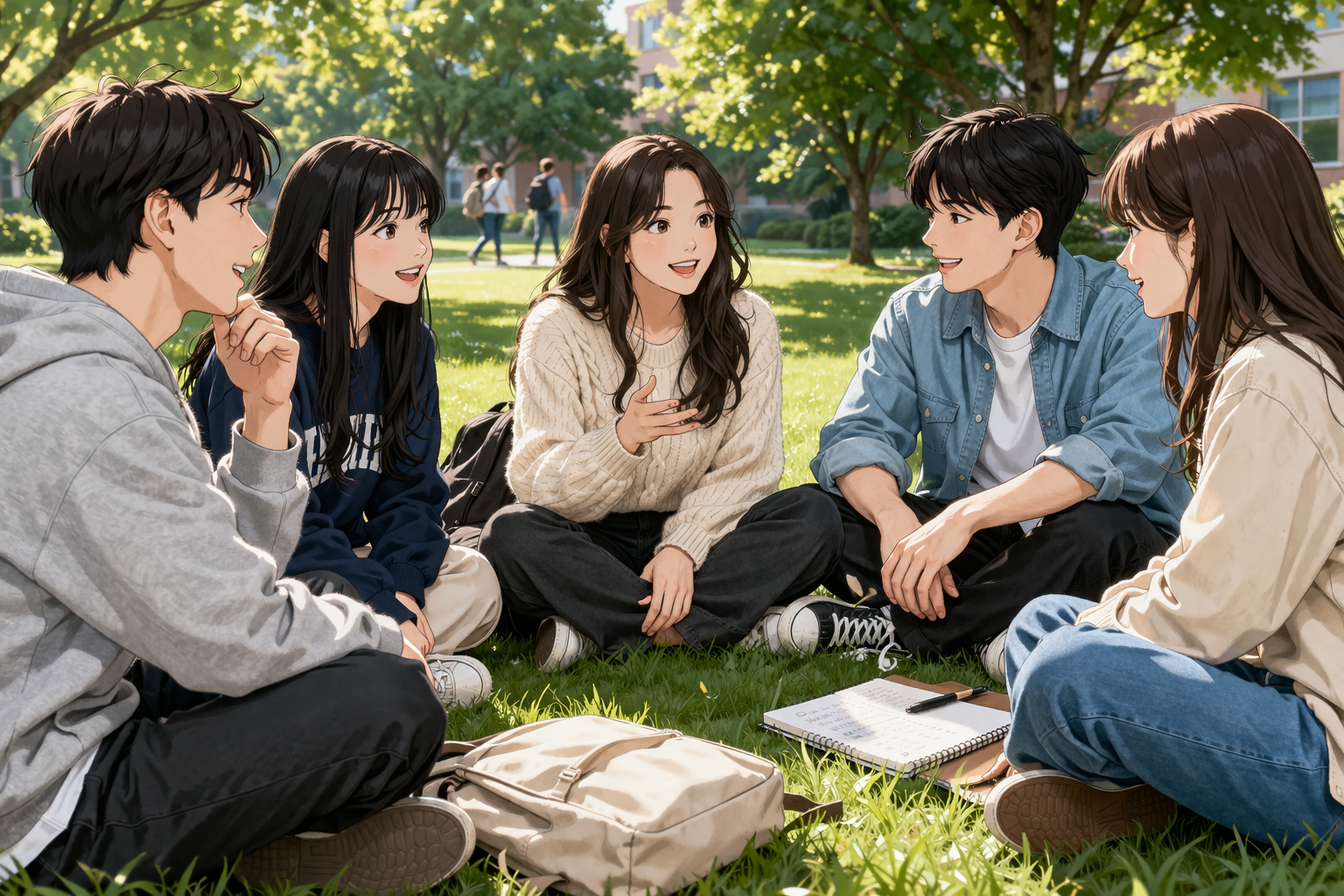 대학에서 학우들과 시간을 보내는 모습